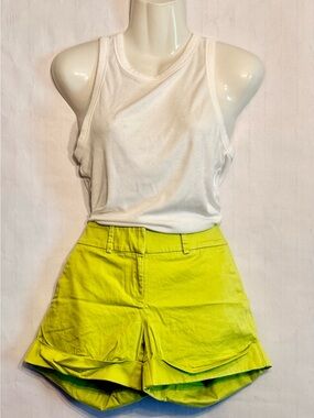 New York & Company Lime Green Ruffle Hem Tailored Shorts